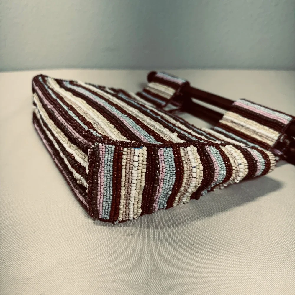 Antonio Melani Glass Bead Handbag Wood Handle Brown‎ Cream Blue Pink Summer Boho - Picture 15 of 16